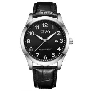 CIVO Montre Homme Bracelet Cuir Étanche Montre pour Homme Calendrier Lumineux Analogique Quartz Montre Classique Entreprise Montre Bracelet Noir Cadran Cadeau Homme (YIRAN Fashion, neuf)