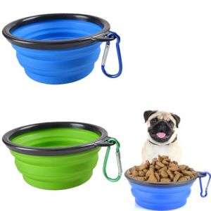Lot de 2 gamelles de voyage pliables pour animal de compagnie,Avec couvercle et crochet,En silicone,Portable,Pour chat, chien, voyage, randonnée et camping,350 ml,Bleu clair et bleu clair gamelle (UAB WSVLKE LT, neuf)