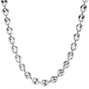 JENCVNL Chaine Maille Grain de Café Homme, 6/7/9/11mm Collier Café Chaîne en Acier Inoxydable Argent Élégant Collier Chaine pour Homme Garçon, Longueur 46/51/56/61/66cm (Argent-9mm, 56) (Yinker Port, neuf)