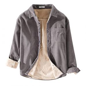 GUOCU Chemise Chaude en Velours C&ocirc;tel&eacute; pour Homme Chemise &agrave; manches longues &eacute;paissie et Veste Doubl&eacute;e de fourrure Polaire Sherpa Chemise Rembourr&eacute;e de Couleur unie Chemise en Flanelle d'hiver DGris L (GuoCu, neuf)