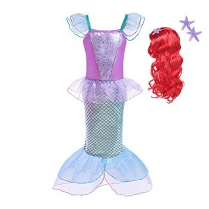 Lito Angels Deguisement Robe Princesse Ariel Costume de Sir&egrave;ne avec Perruque pour Enfant Fille, Taille 3-4 ans, Violet (Lito Angels FR, neuf)