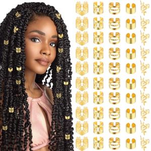 Tyqour Lot de 50 Pi&egrave;ces Bijoux Cheveux Tresse Dor&eacute;, Bijoux de Cheveux, &agrave; Cheveux Dor&eacute;es Pour Tresses, Accessoires Pour Dreadlocks, Accessoires Pour Dreadlocks, Pour Hommes, Femmes (Passingby, neuf)