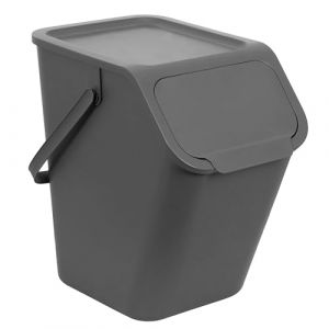 Go Practic Poubelle de Cuisine avec Couvercle 25 l Syst&egrave;me de tri des d&eacute;chets, Plastique Corbeille tri Selectif, Bac de Recyclage Empilable, Conteneur &agrave; D&eacute;chets, Fonction de Clic, Sans BPA, Gris (PRACTIC, neuf)