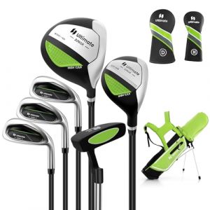 COSTWAY Ensemble Club de Golf Portable pour Enfants de 11 à 13 Ans, Set de Golf Complet Sac Trépied avec Capuche Anti-Pluie Driver #1 Hybride #5 Fers #7#9#S et Putter, pour Droitier(Vert) (FDS GmbH, neuf)