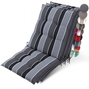 Beautissu 3X Premium Coussin Chaise Jardin Dossier Bas 100x50 cm Sun-NL – 8 cm Épaisseur Tissu Robuste Antidérapant & Résistance aux UV – Coussin Fauteuil avec Sangles Fixation Anthracite Rayé (Brandvin, neuf)