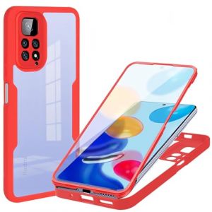 ILING Transparent Coque pour Xiaomi Redmi Note 11 / Redmi Note 11S 4G, 360&deg; Int&eacute;grale Protection Mode Tr&egrave;s Mince Antichoc &Eacute;tui avec L'&eacute;cran Int&eacute;gr&eacute;, Dur PC + Silicone TPU Bumper Housse (Rouge) (Wanten, neuf)