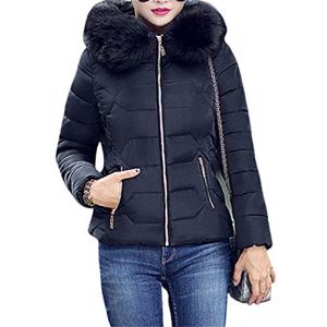 EFOFEI Femme Hiver Chaud Doudoune Col Fourrure Fausse Grande Taille &Eacute;pais Blouson &agrave; Capuche Zip Noir XS (MILKCHOCLAT, neuf)