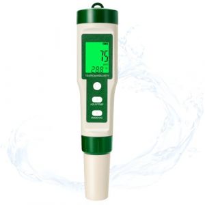 Testeur pH 5 en 1 Num&eacute;rique, pH M&egrave;tre avec Automatique de la Temp&eacute;rature, Pr&eacute;cision 0.01, Mesure pH, TDS, EC, Salinit&eacute; et Temp&eacute;rature, Testeur d'Eau pour Piscine, Hydroponie, Aquarium, Eau Potable (Huohuoling, neuf)