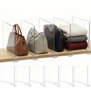 Cong.Lai 6 Pi&egrave;Ces S&eacute;parateurs Etagere en Acrylique Transparent: Organisateur Armoire Vetement - 30 x 20 cm - S&eacute;parateur de penderie r&eacute;glable pour Chambre Cuisine, Magasin, Bureau Separateur (Cong.Lai, neuf)