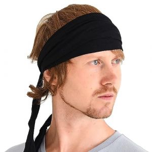 CHARM Bandana Cheveux Homme En Viscose, Bandeau Pirate Femme Pré Attaché, Foulard Danse Style Boheme, Deguisement Ninja, Serre Tete Japonais Pour Yoga, Arts Martiaux Et Kickboxing Noir (casualbox Japan, neuf)