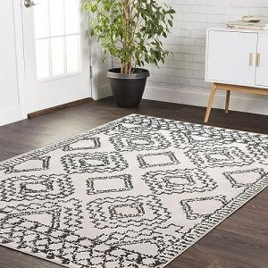 Leesentec Tapis Salon Chambre à Poils Courts,Super Doux Dessous AntidéRapant, Abstrait Decoration Maison Grand Interieur Moquette,Paillasson Exterieur Entree,Ivoire/Noir,120x160cm (Tema-DE, neuf)