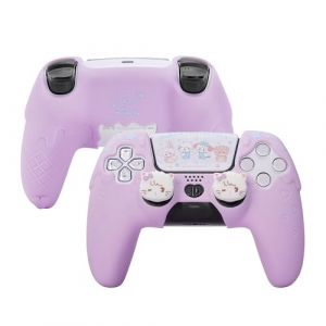 GeekShare Ensemble de coques de protection en silicone pour manette de PS5, coque de protection pour manette sans fil PS5, housse violette cr&egrave;me glac&eacute;e douce avec 2 capuchons pour les pouces, Mikko (GEEKSHARE, neuf)