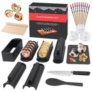 SKYSER Sushi Maker Kit 17 Pi&egrave;ces Outil de Sushi Making en Plastique avec 8 Formes Moule de Rouleau Riz &agrave; Sushi avec Fourchette Spatule DIY Kit de Sushi (noir+Pi&egrave;ces) (SKYSER-FR, neuf)