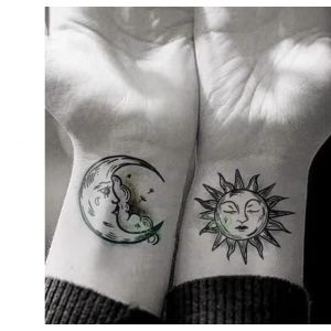 Lot De 2 Tatouages Temporaires À Base De Plantes, Autocollant De Lune, Faux Jus De Soleil, Couple, Non Réfléchissant, Étanche, Durée De 2 Semaines, Femme, Homme, Semi-Permanent (YUZHIQUAN, neuf)