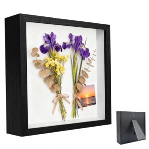 Cadre Photo 3D, Cadre Photo Profond à Remplir 20 x 20 cm, avec Plaque Acrylique Transparente, Cadre Objet 3D Profond 3cm, pour Objets, Fleurs, Cadeau de Mariage, Cadre Profond en Bois, Noir (Huamirra Eur, neuf)