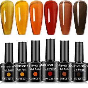 Senvenski Orange Gelée Vitrail Vernis Semi Permanent, Gel Cristal Transparente Ecaille Tortue Ongle Rouge Orange Gris Couleur Cadeau UV LED Art Kit pour French Manucure (BT6-002) (Senvenski EU, neuf)