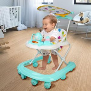 OHMG Trotteur Babywalker 5 en 1 Chariot d'éveil et de marche Trotteur,Fonction basculante Transat avec roulettes,Lumière,Musique,Aire de jeu Table à manger Trotteur Pliable (jusiZL, neuf)