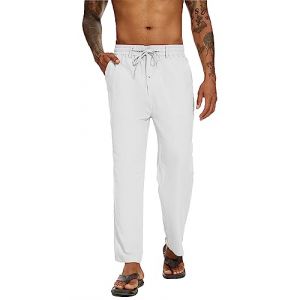 YAOBAOLE Pantalon en Lin Homme Eté Pantalon Yoga Homme Blanc Regular Yoga Lin Blanc XL (YBLfashion, neuf)