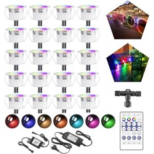 20x WiFi Dreamcolor RGB Spot Led Eclairage ext&eacute;rieur &Oslash;45mm effet de chasse multicolore &eacute;clairage de patio DC12V 0,5W Fonctionne avec Alexa, Google Home, IP67 &eacute;tanche LED &eacute;clairage de terrasse encastr&eacute; (Favourite LED Lighting, neuf)