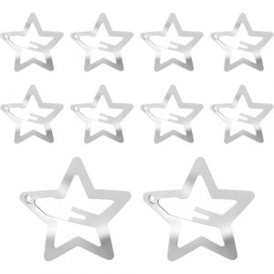 Diffaxy Lot de 10 pinces à cheveux en forme d'étoile argentées antidérapantes avec étoiles creuses, accessoires de cheveux, épingles à cheveux Y2K avec fermeture en étoile pour enfants, filles et (LIWA FENG, neuf)