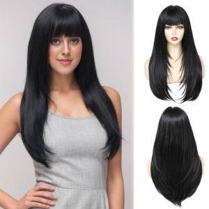 Avec frange, gris ombr&eacute;, long, 61 cm, r&eacute;glable ou quotidien, cheveux raides naturels pour femme (ZhuZhouYuZiNanShangMao, neuf)