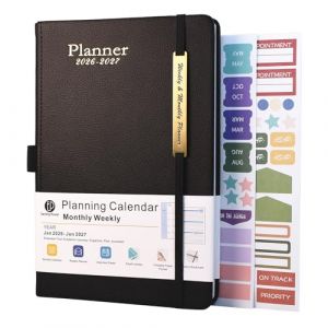 Agenda 2026-2027 - Agenda 18 mois de janvier 2026 &agrave; mi-ann&eacute;e juin 2027, A5 semainier, planificateur hebdomadaire et mensuel avec couverture en cuir, anneau pour stylo, poche int&eacute;rieure (Noir) (yunlian EU, neuf)