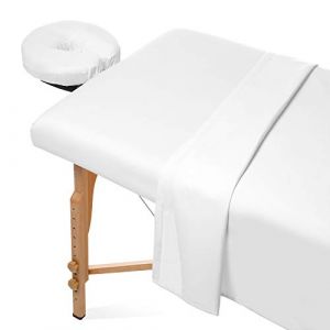 Parure de draps 3 pièces en microfibre pour table de massage - Drap-housse, drap plat et housse pour têtière (blanc) (Fast Media Ships From USA, neuf)
