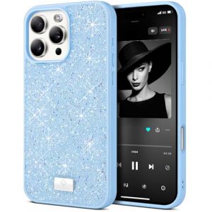 BEZ&reg; Coque pour iPhone 16 Pro Max Paillette, Coque Compatible avec iPhone 16 Pro Max Glitter,Coque Series de Etuis avec Bling & Co., &Eacute;tui en Diamant Etincelant et &agrave; Cristal Bling, Bleu Ciel (TheBlingZ., neuf)