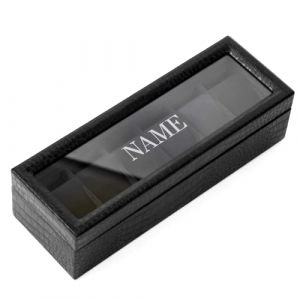 CASE ELEGANCE Bo&icirc;te &agrave; Montres en Imitation de Cuir, Texture de Crocodile, Boite de Rangement pour Montres, Organisateur avec Couvercle en Verre, 6 Compartiments, Monogramm&eacute; (VendorJumpEU, neuf)