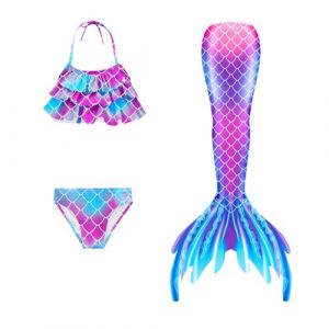 Maillot De Bain Enfant Fille - Joli Maillot de Bain d'été Cosplay Party Fille Manches Longues 3 Pièces Deguisement Océan Piscine Natation Plage Costume de Bain de Plage (heyann, neuf)