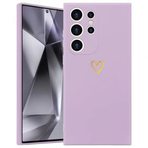 Wirvyuer Coque Compatible avec Samsung Galaxy S24 Ultra 5G Antichoc Coque Silicone TPU avec Motif Coeur d'amour Dor&eacute; Mignon &Eacute;tui Protection Compl&egrave;te Souple pour Samsung Galaxy S24 Ultra 5G (Violet) (meijiehua, neuf)