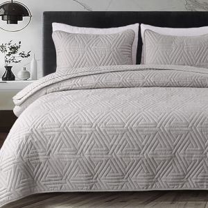 Whale Flotilla R&eacute;versible Couvre-lit 260 x 280 cm, avec 2 Taies d'oreiller en Microfibre, Dessus de Lit Doux et L&eacute;ger, Matelassage Ultrasonique &agrave; Motif G&eacute;om&eacute;trique, pour Toutes Saisons, Gris Clair (Whale Flotilla FR, neuf)