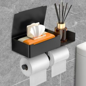 AMZJMT Derouleur Papier Toilette Murale,Porte Rouleau Papier Toilette e avec boîte à mouchoirs,Porte Papier Toilette sur piedSupport Papier Toilette sans percage pour Salle de Bain, Cuisines,Noir (NICOLELLA, neuf)