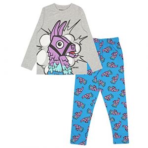 Fortnite Lama Jungen Lange Pyjamas Set Blau/Wei&szlig; Heather Grey 146 | PS4 PS5 Xbox Gamer Geschenke, Schule Jungen PJs, Kinderkleidung, Kindergeburtstags-Geschenk-Idee (Character FR, neuf)