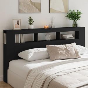 IKAYAA Tête de lit à LED Tête de lit avec Rangement Tete de lit 200 cm Têtes de lit pour adulte-Noir-200 x 103.5 cm (Zhuo su ao, neuf)