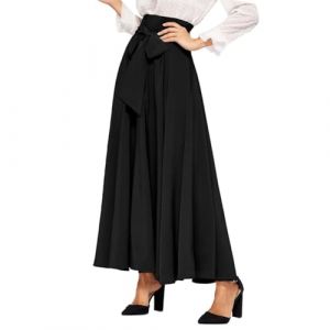 EMOTTOS Jupe Longue Noir Femme, Jupe Maxi Taille Haute avec N&oelig;ud Papillon avec Cravate sur Le Devant, Jupe Fluide A-Ligne El&eacute;gante pour Femmes, Noir M (EMOTTOS, neuf)