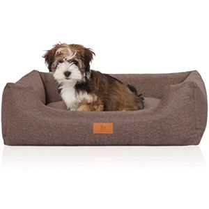Knuffelwuff Lotte Panier en Velours avec Aspect Tissage Main Marron/Gris XXL 120 x 85 cm (Knuffelwuff, neuf)