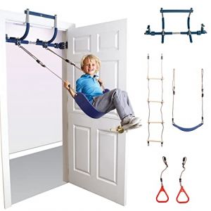 Gym1 – Salle de Sport intérieure de Luxe pour Aire de Jeux pour Enfants, balançoire de Porte Bleue pour Enfants, Anneaux en Plastique, échelle d'escalade et Barre de Traction 4 pièces (MHP Trading, neuf)