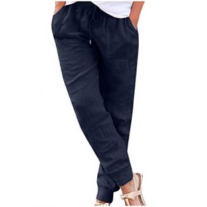 Pantalon Coton Lin Femme, Pantalons Fluide Femme Sarouel été Léger Décontractés Mode Pantacourt Confortable Rétro Pants Chic Elegant Taille Elastique Pantalons De Sport Jogging Baggy Yoga avec Poches (Zhiyao(Exclusif à 50%-80% réduction), neuf)