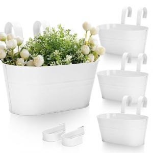 KINGLAKE 27 cm Pots de Fleurs en métal à Suspendre 4 pièces, Grand Pot Fleur Suspendre Metal pour intérieur extérieur Balcon clôture - avec Crochet Amovibles-Noir (JH Gardening, neuf)