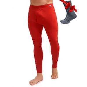 Merino.tech sous Vetement Merinos Homme - Pantalon Homme Laine Merinos 100% Lourd, Moyen, Léger avec Chaussettes (Large, 250 Cherry Red) (MR.EQUIPP LIMITED, neuf)