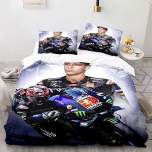 Housse de Couette Moto 140x200cm Enfant Parure de Lit 1 Personnes Courses De Motos De Sports Extrêmes Microfibre Set Housse de Couette avec Fermeture Éclai avec 1 Taies d'oreiller 65x65cm (chuantouchi, neuf)