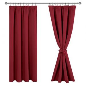 JIUZHEN Rideaux Occultants Galon Fronceur pour Rail Lot de 2 Rideau Isolant Thermique Anti UV Double Rideaux Decoration Bloquer Lumiere pour Salon Chambre 167x183cm(LxH) Rouge (JIUZHEN, neuf)