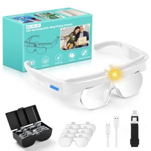 NZQXJXZ Loupe Serre-Tête avec Lumière LED et Réglage à 3 Températures de Couleur, 4 Lentilles Détachables(1.5X 2.5X 3.5X 5X), Lampe Frontale pour Lecture, Bijoutier, Broderie, Couture, Bijoux, Blanc (lucki store, neuf)