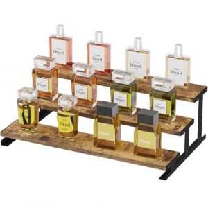 Lifewit Pr&eacute;sentoir en Bois &agrave; 3 Niveaux avec Support en M&eacute;tal, 35,3 cm Step Cologne Stand, Perfume Organizer, Display Shelf for Fragrance, Skincare, Figures, Spice, Tabletop, Cabinet, Brun Rustique (Lifewit Home FR, neuf)