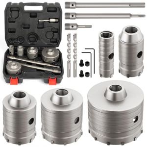 DAIMIT Kit de Trépan à Béton 16 Pièces avec 2 Mèches et Mandrin SDS Plus & Max, Ensemble de Trépans pour Perçage de Murs en Béton, Ciment, Briques et Pierre, Tailles du Kit 30 40 68 82 100 mm (pangshake, neuf)