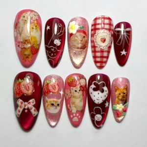 Lot de 24 faux ongles en plusieurs tailles avec ligne &oelig;il de chat, ondulations, ciel &eacute;toil&eacute; et lustre profond nacr&eacute; pour la maison (SEAxie, neuf)