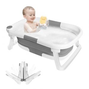 Baignoire pliable pour enfants, baignoire pliable pour enfants, baignoire pour bébé, baignoire, multi-usages, avec support, avec tapis antidérapant et trou d'évacuation (jusiZL, neuf)