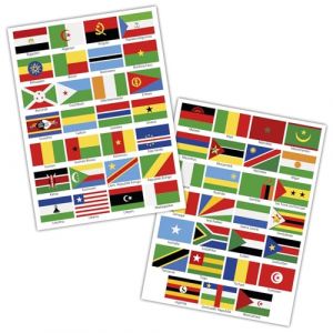 Lot de 50 drapeaux de pays sur 2 feuilles DIN A4 chaque drapeau 4,9 x 3,3 cm autocollant pour mod&eacute;lisme, v&eacute;lo, voiture, moto, d&eacute;coration pays R108 (Afrique) (Finest-Folia, neuf)