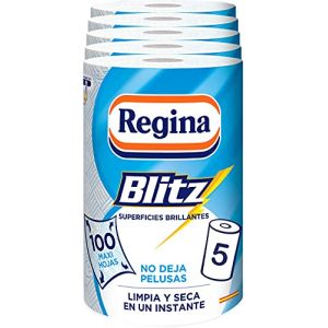 Regina Blitz Lot de 5 rouleaux de papier de cuisine 100 feuilles maxi &agrave; 3 couches Id&eacute;al pour nettoyer les surfaces domestiques Sans peluches Emballage en papier recyclable (GALLIK DI GALLONE GABRIELE, neuf)